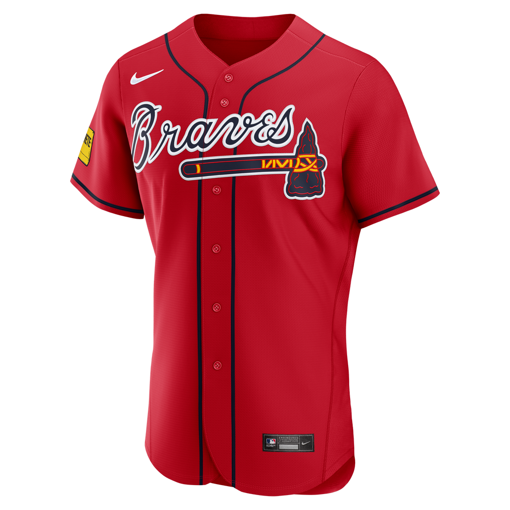 Men's Atlanta Braves Ronald Acuña Jr. Nike Red Alternate Authentic Sponsor Patch Jersey