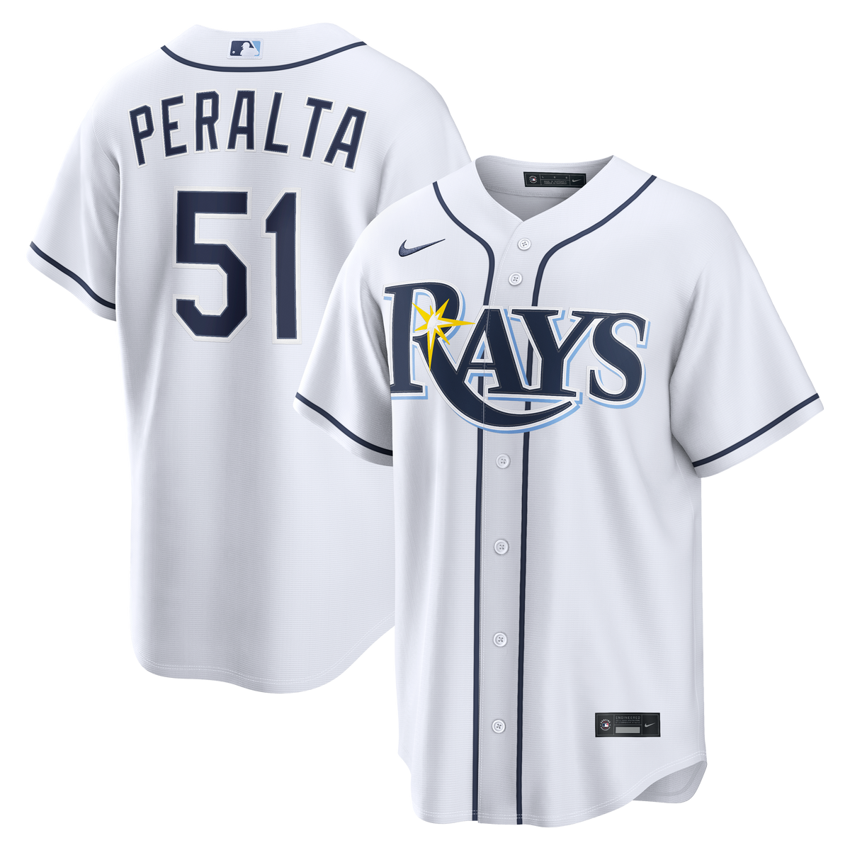 Men's Tampa Bay Rays Freddy Peralta Nike White Home Replica Jersey