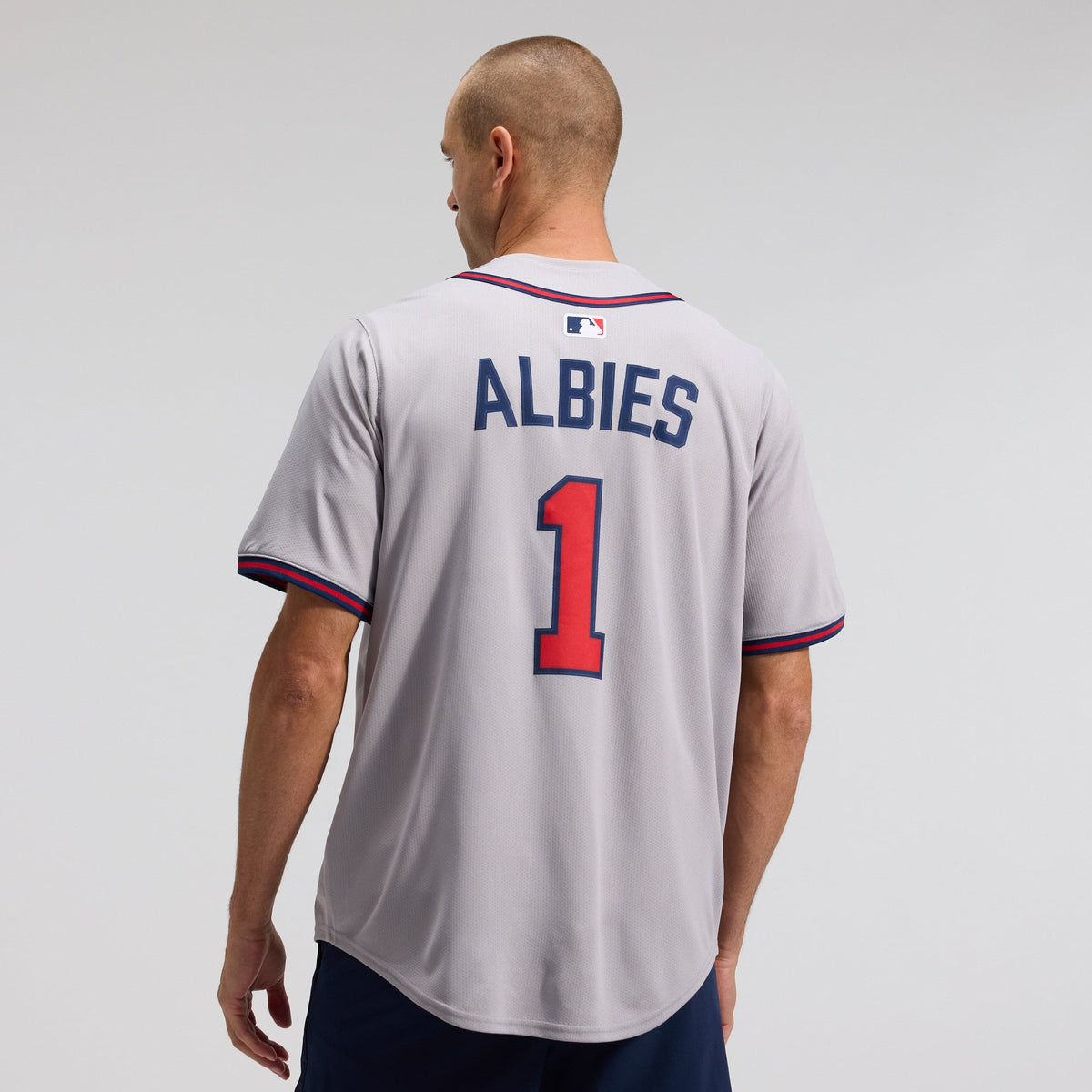 Men's Atlanta Braves Ozzie Albies Nike Gray Road Limited Player Jersey
