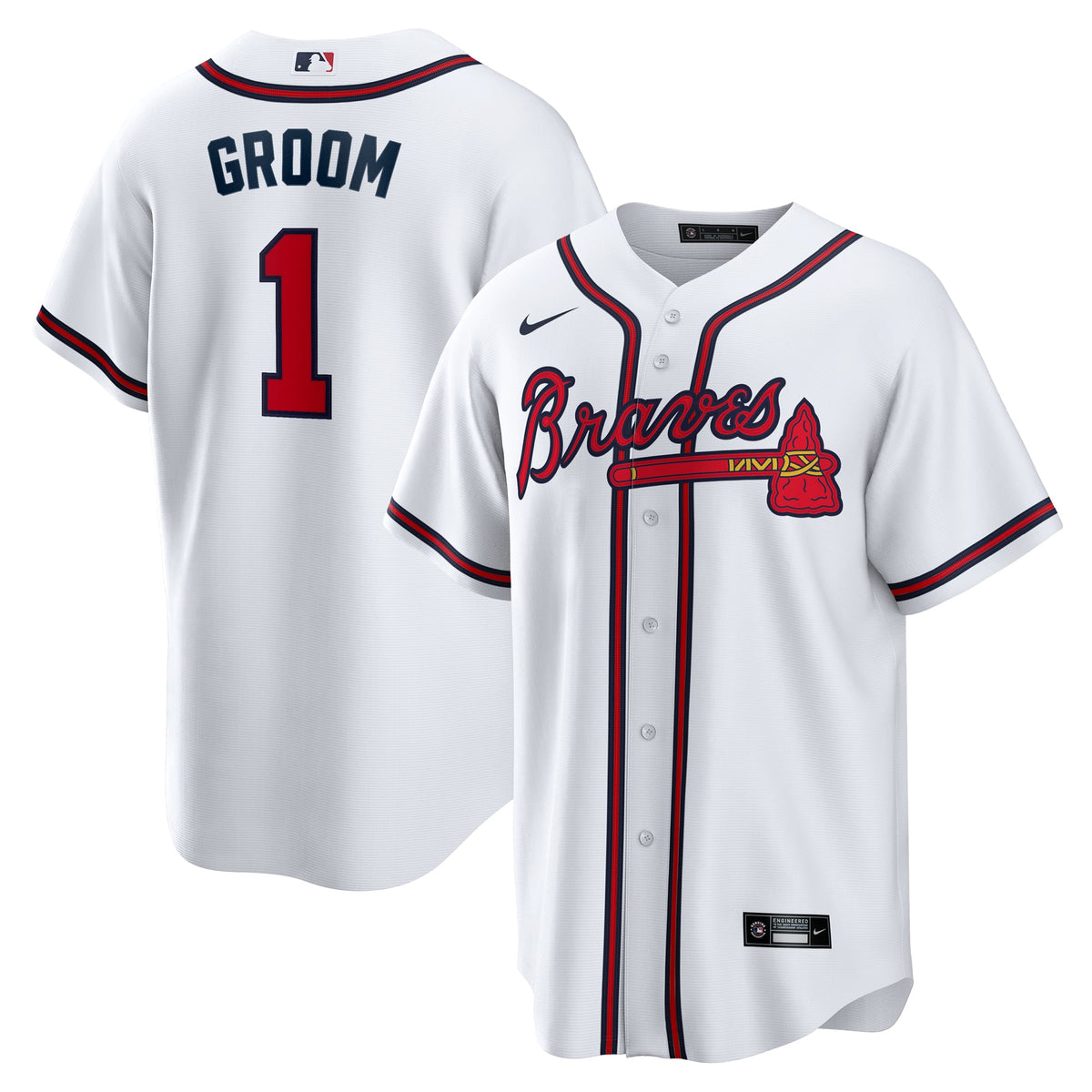 Men's Atlanta Braves  Nike White #1 Groom Home Replica Jersey