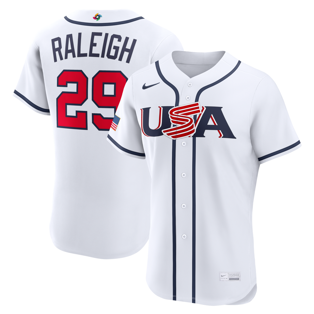 Men's USA Baseball Cal Raleigh Nike White 2026 World Baseball Classic Home Authentic Jersey