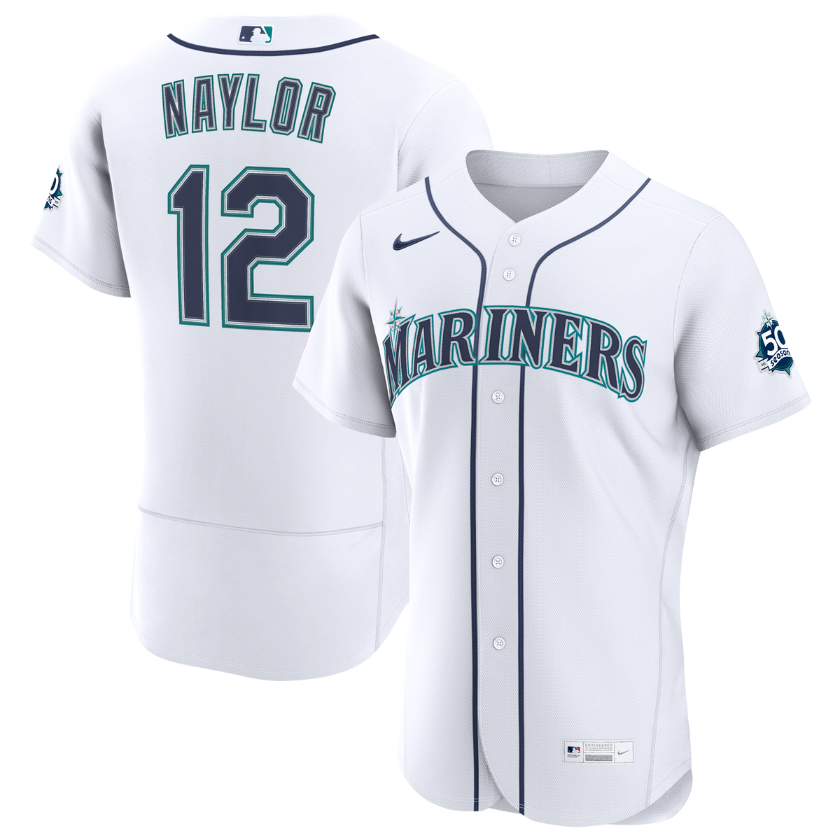 Men's Seattle Mariners Josh Naylor Nike White Home 50th Season Authentic Jersey