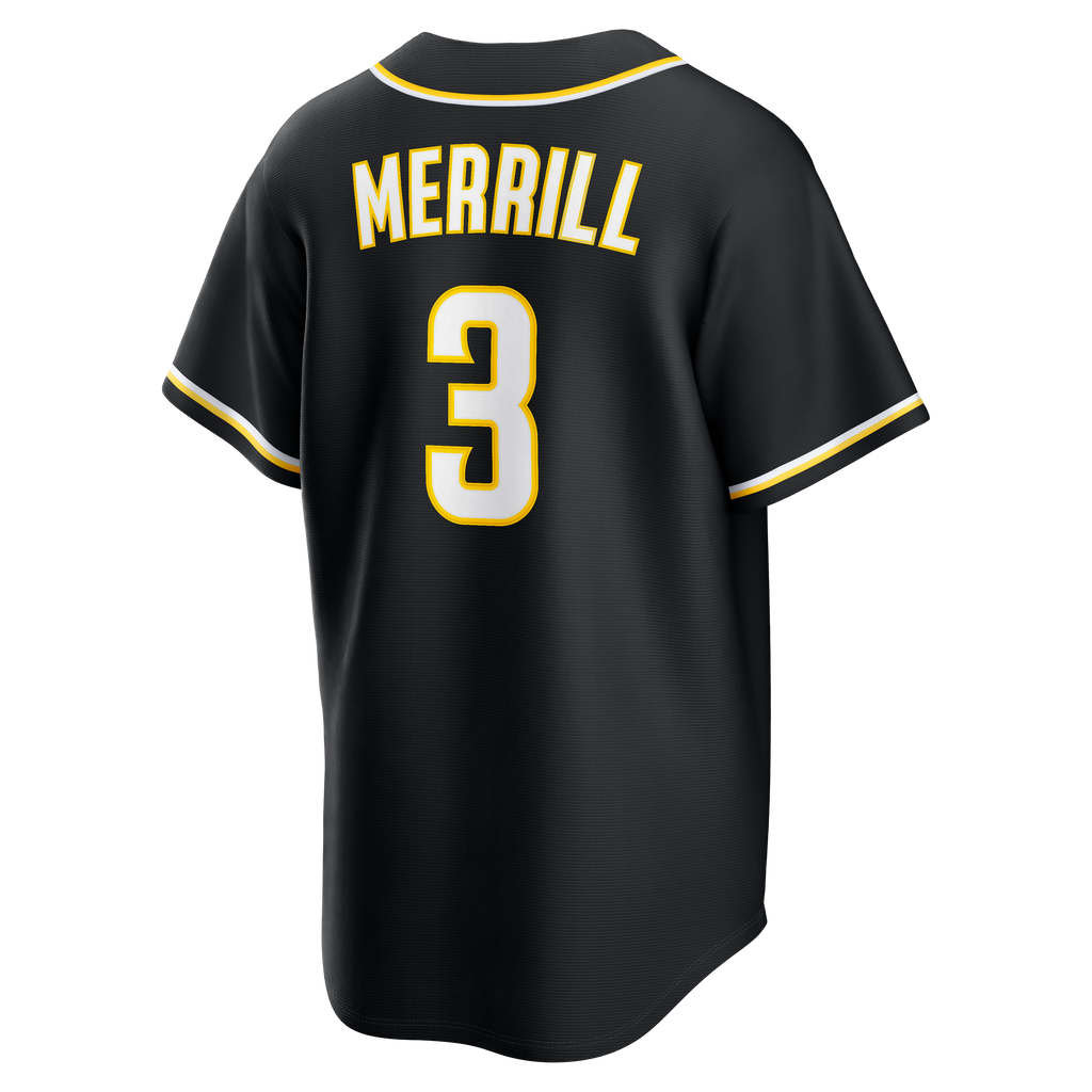 Men's San Diego Padres Jackson Merrill Nike Fashion Replica Black Out Jersey