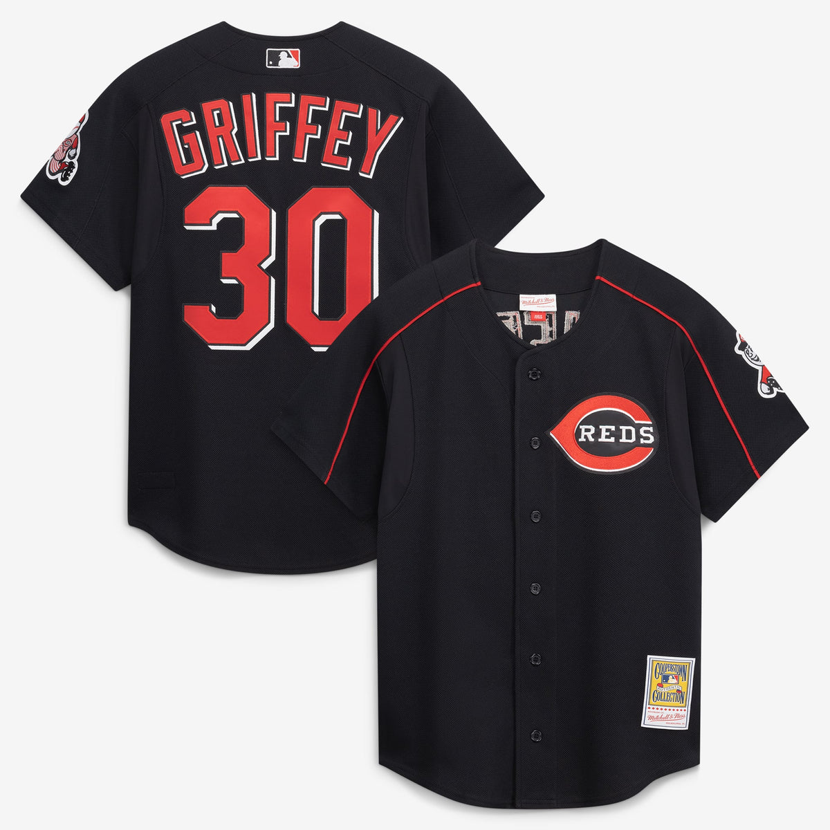 Men's Cincinnati Reds Ken Griffey Jr. Mitchell & Ness Black Cooperstown Collection Authentic Mesh Batting Practice Jersey