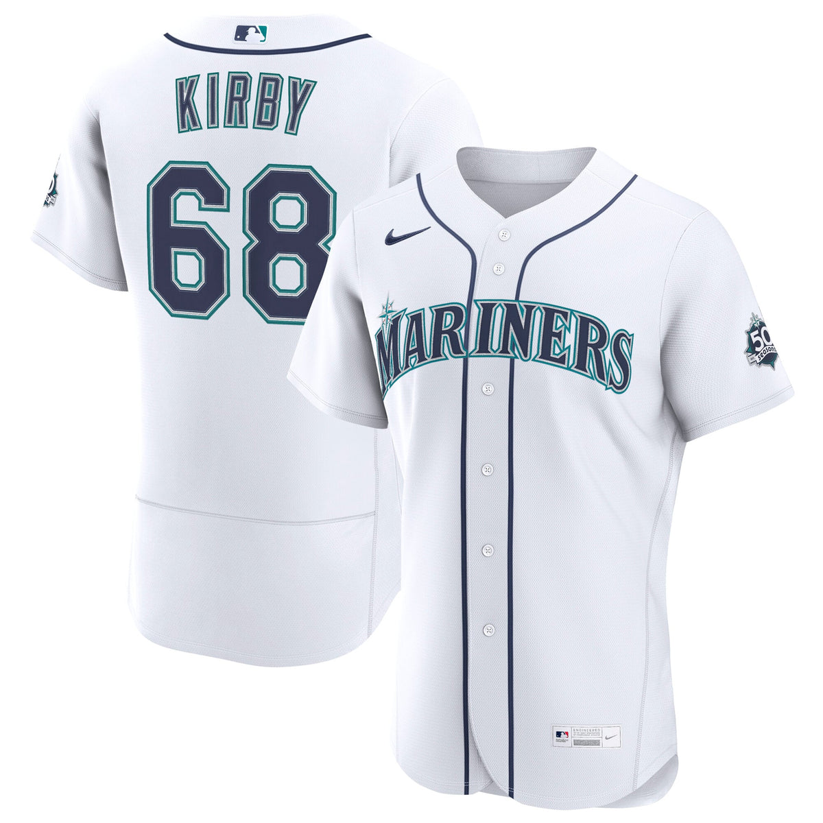 Men's Seattle Mariners George Kirby Nike White Home 50th Season Authentic Jersey