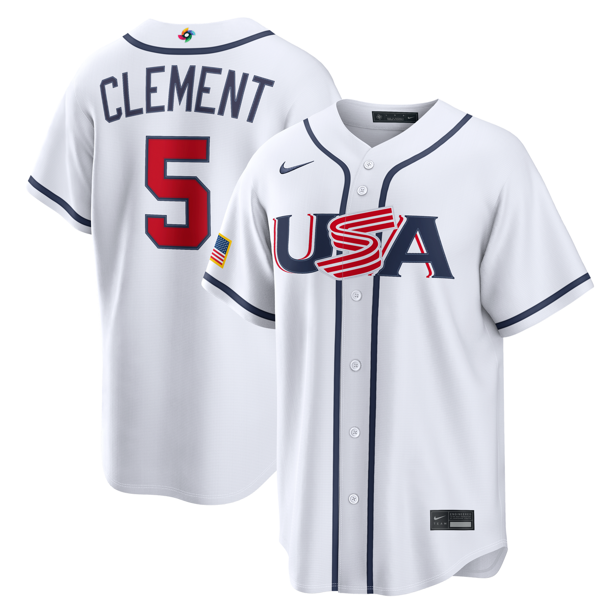Men's USA Baseball Ernie Clement Nike White 2026 World Baseball Classic Home Stadium Jersey