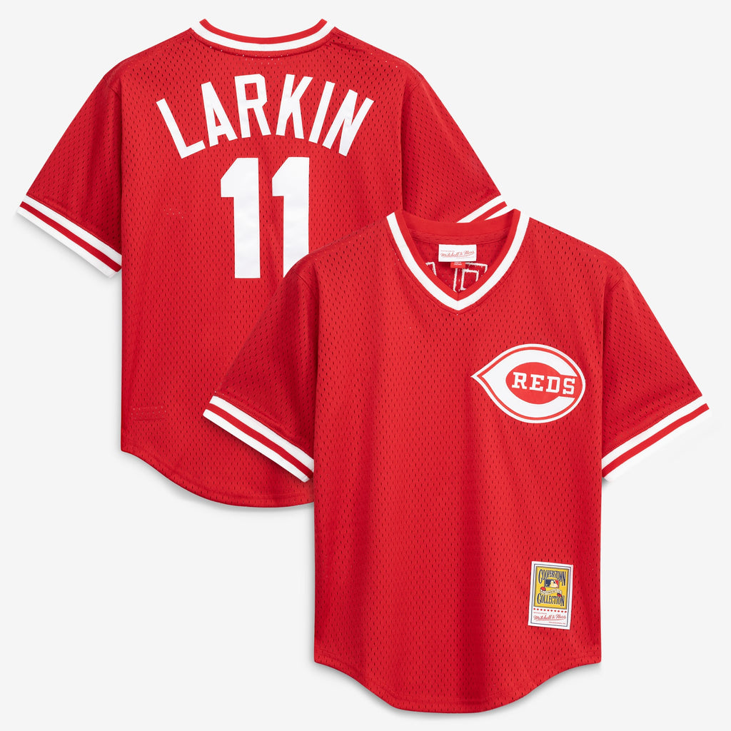 Men's Cincinnati Reds Barry Larkin Mitchell & Ness Red Authentic Batting Practice Jersey