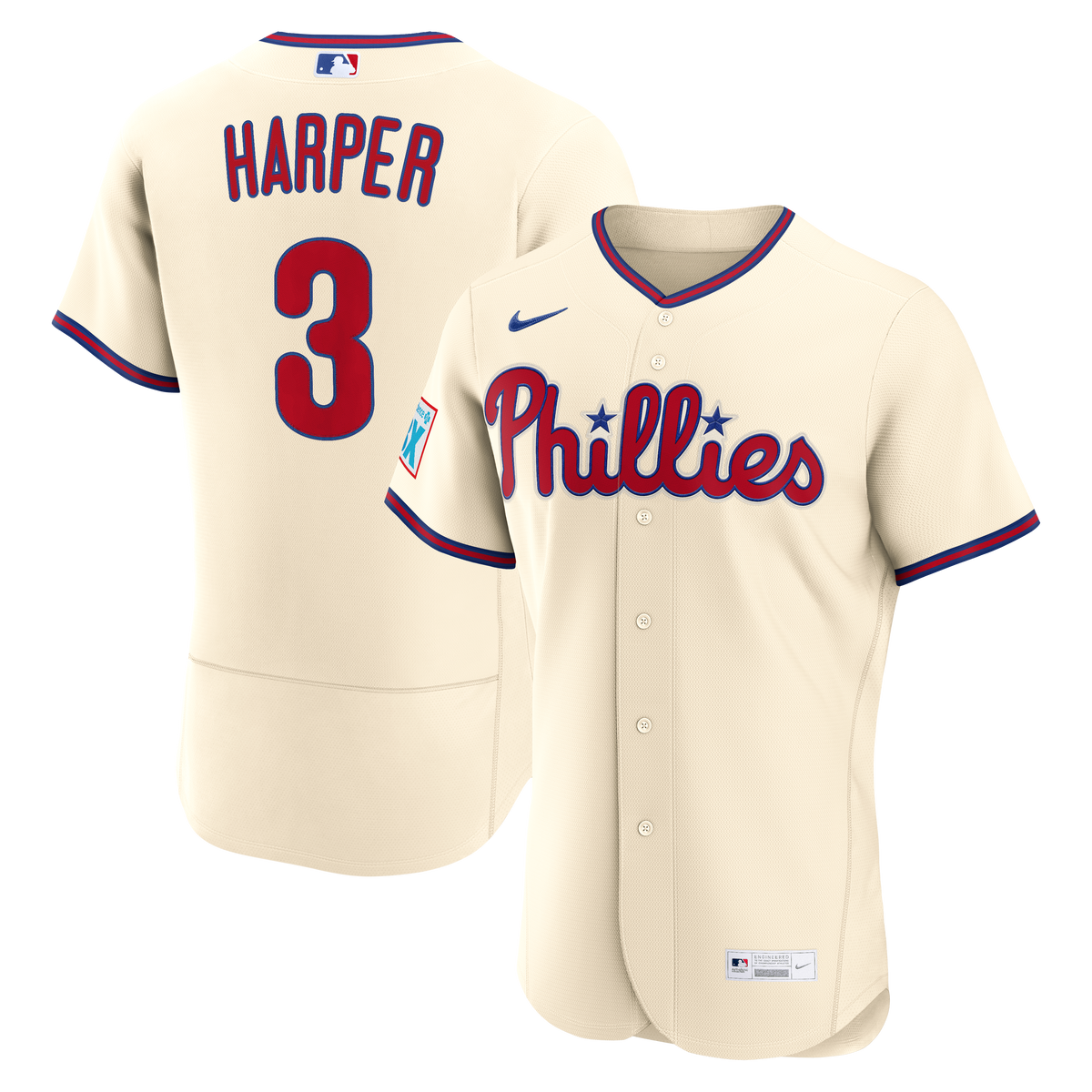 Men's Philadelphia Phillies Bryce Harper Nike Cream Alternate Authentic Sponsor Patch Jersey