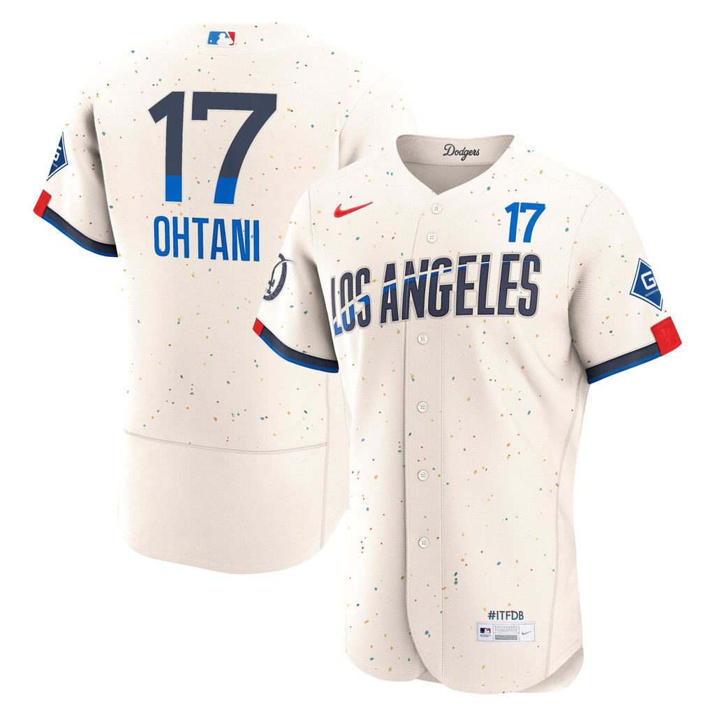 Men's Los Angeles Dodgers Shohei Ohtani Nike Cream City Connect Authentic Sponsor Patch Jersey
