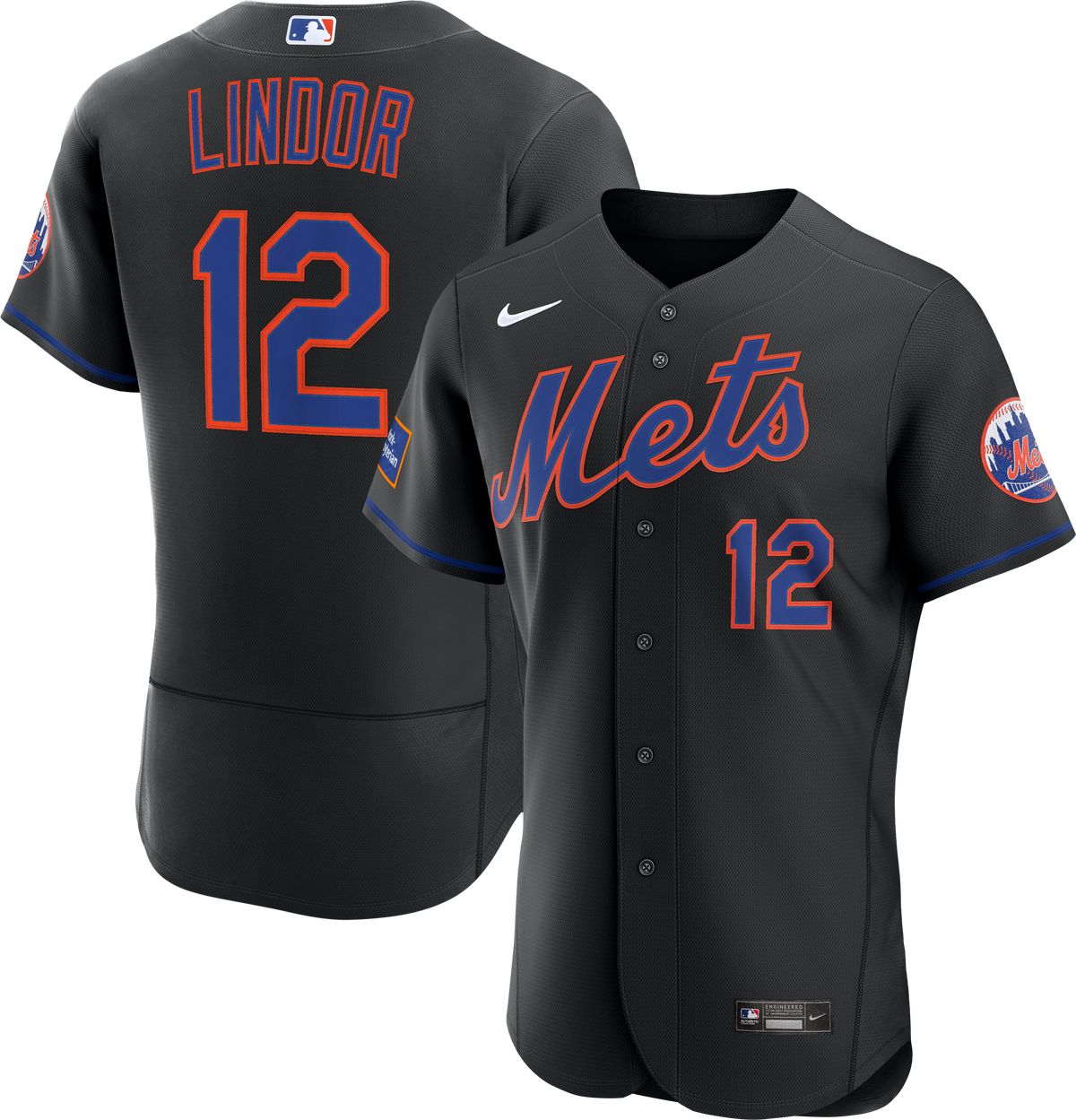 Men's New York Mets Francisco Lindor Nike Black Alternate Authentic Sponsor Patch Jersey