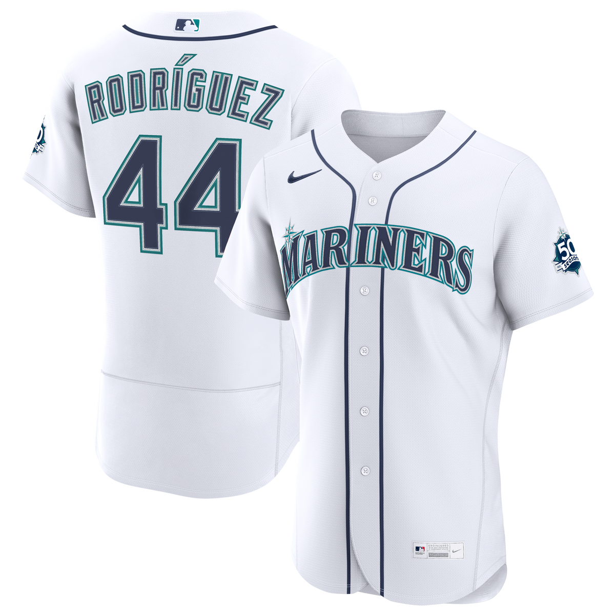 Men's Seattle Mariners Julio Rodriguez Nike White Home 50th Season Authentic Jersey