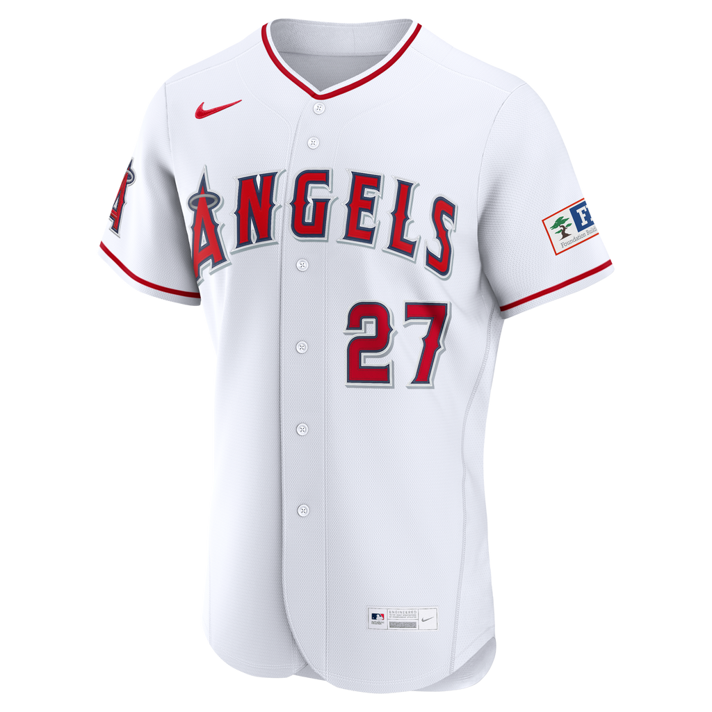 Men's Los Angeles Angels Mike Trout Nike White Home Authentic Sponsor Patch Jersey