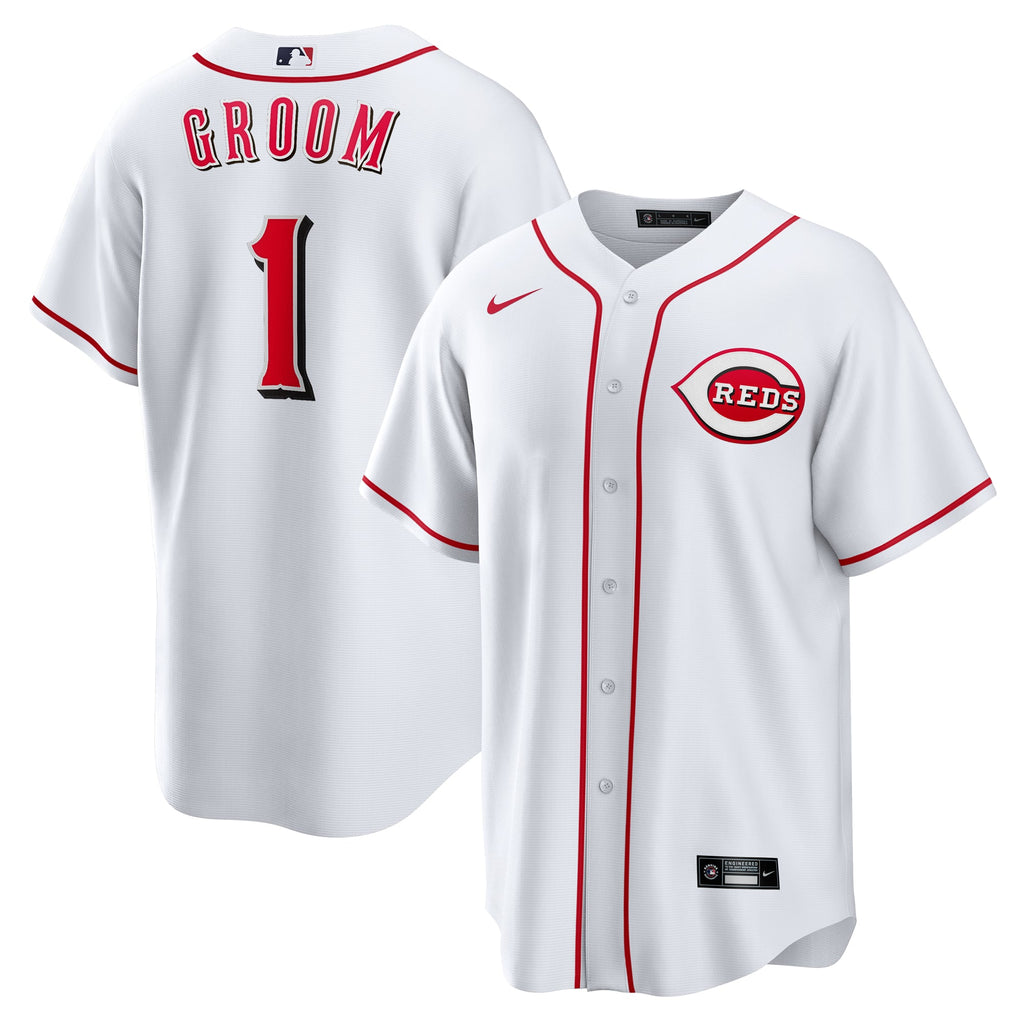 Men's Cincinnati Reds  Nike White #1 Groom Home Replica Jersey