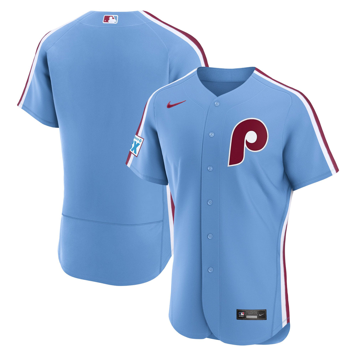 Men's Philadelphia Phillies Nike Light Blue Alternate Sponsor Patch Authentic Jersey