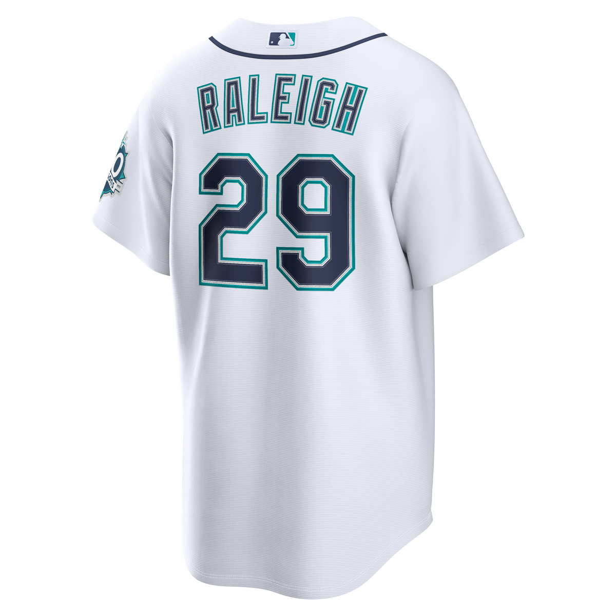 Men's Seattle Mariners Cal Raleigh Nike White Home Stadium 50th Season Patch Jersey