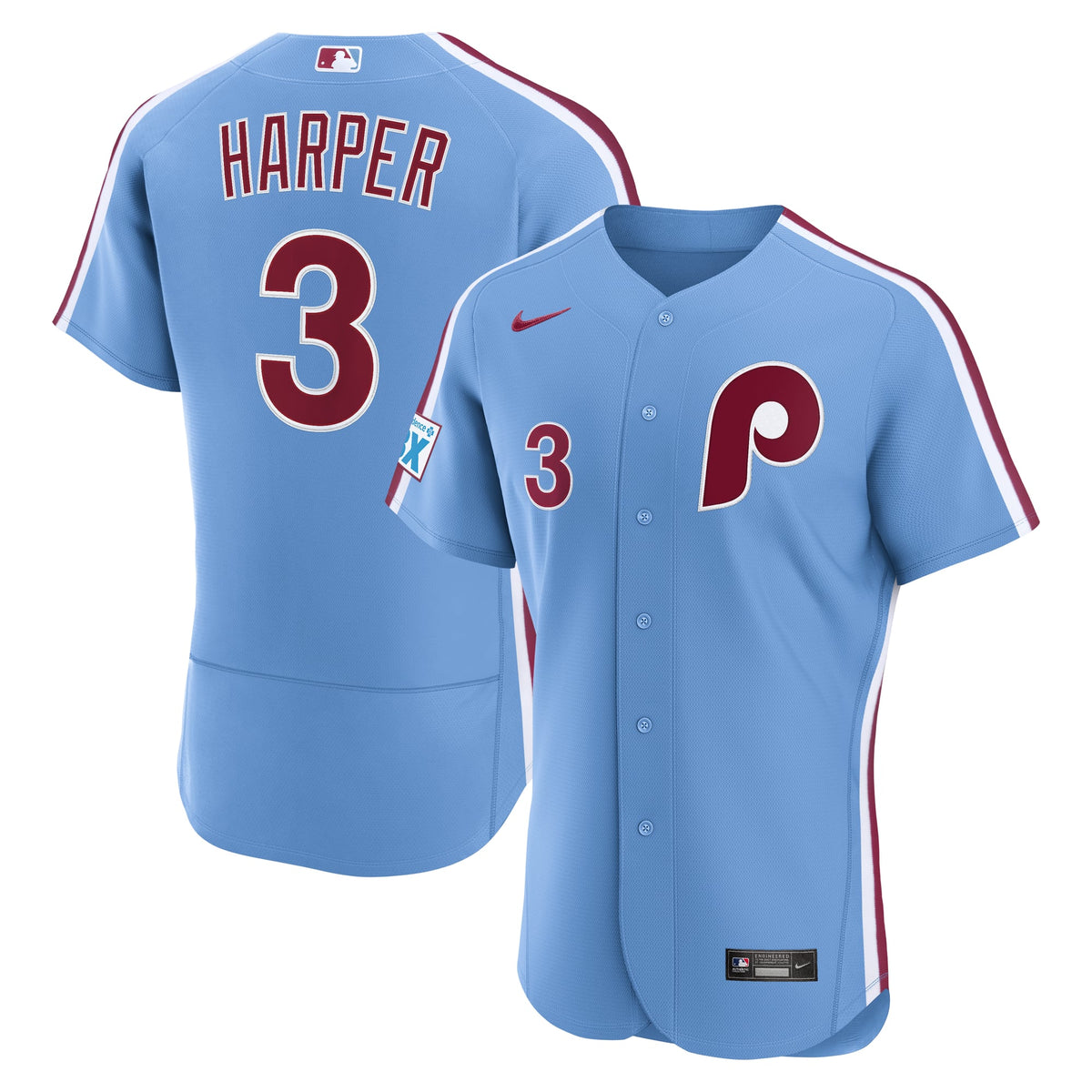 Men's Philadelphia Phillies Bryce Harper Nike Light Blue Alternate Authentic Sponsor Patch Jersey