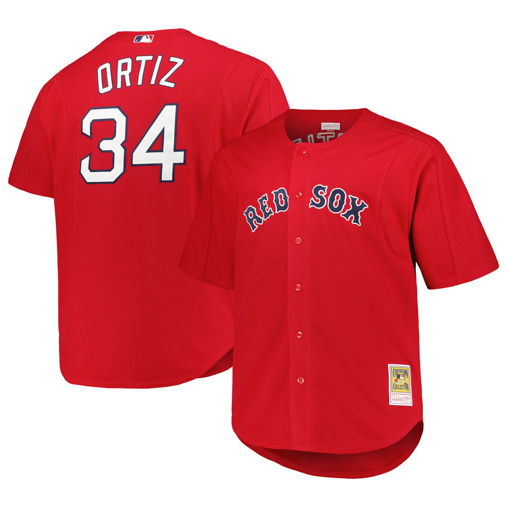 Men's Boston Red Sox David Ortiz Mitchell & Ness Red Big & Tall Cooperstown Mesh Batting Practice Jersey