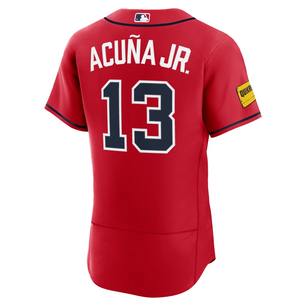 Men's Atlanta Braves Ronald Acuña Jr. Nike Red Alternate Authentic Sponsor Patch Jersey
