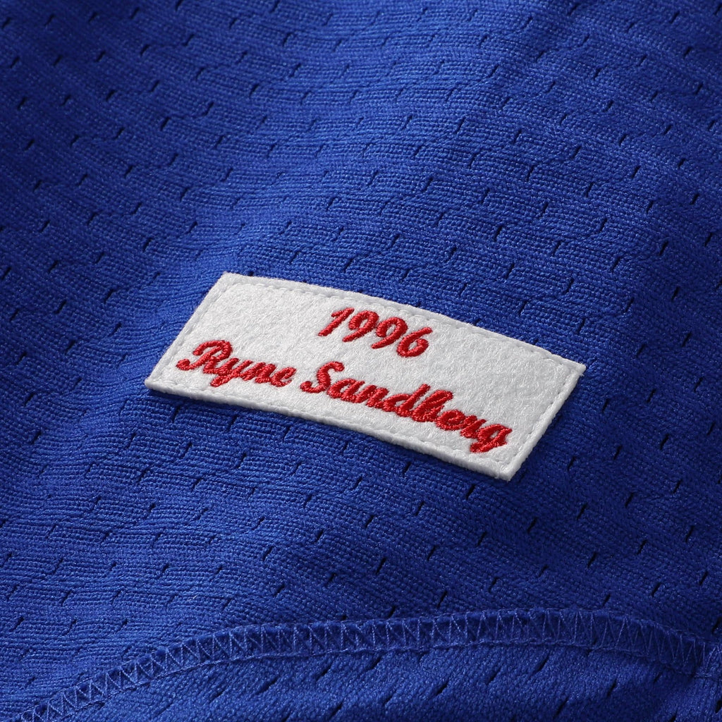 Men's Chicago Cubs Ryne Sandberg Mitchell & Ness Royal Cooperstown Collection 1996 Mesh Batting Practice Button-Up Jersey