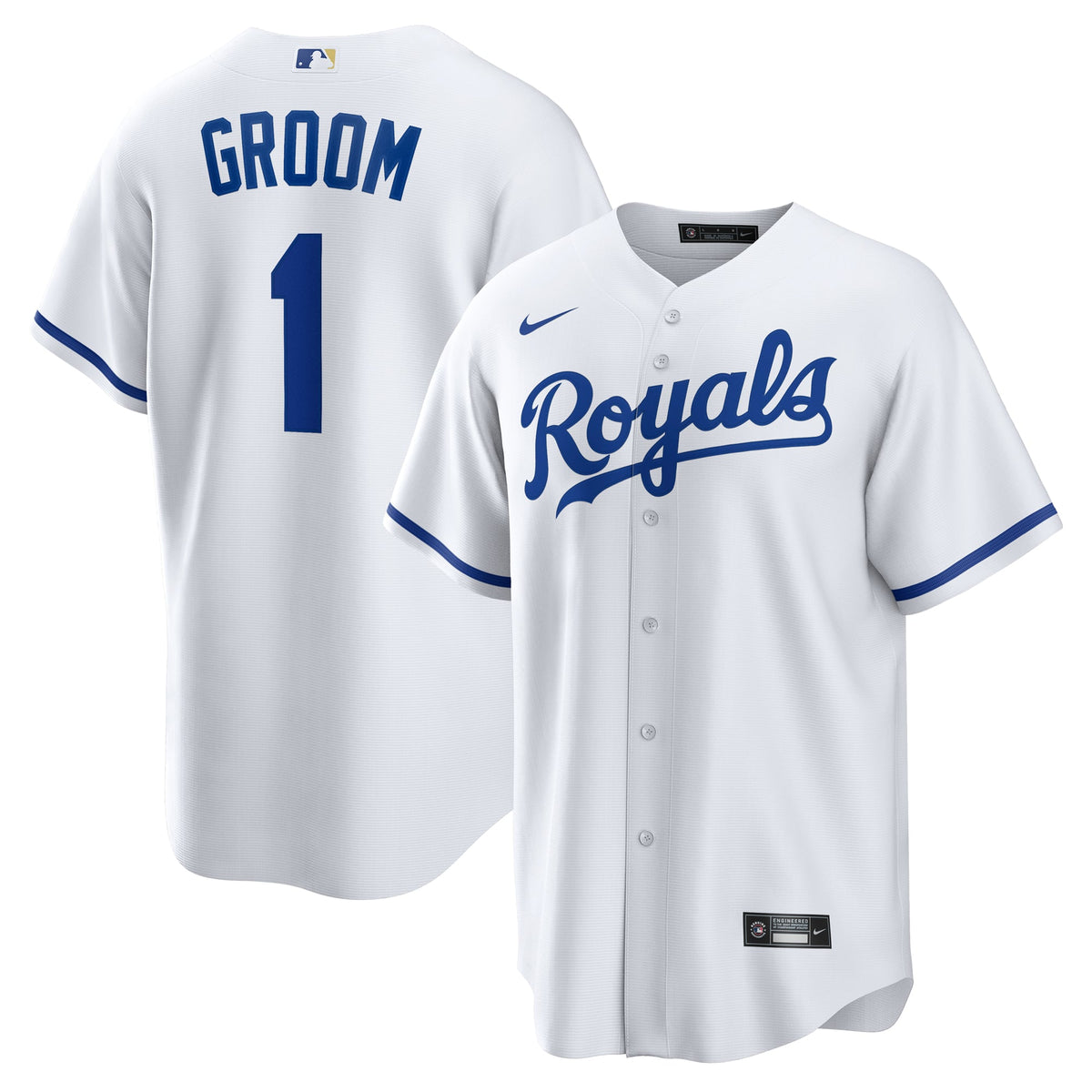 Men's Kansas City Royals  Nike White #1 Groom Home Replica Jersey