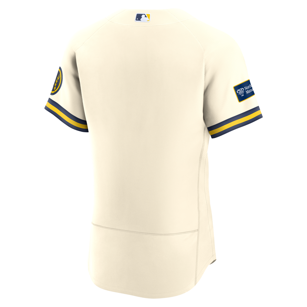 Men's Milwaukee Brewers Nike Cream Home Sponsor Patch Authentic Jersey