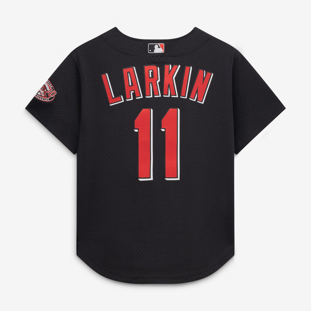 Men's Cincinnati Reds Barry Larkin Mitchell & Ness Red Throwback Cooperstown Mesh Batting Practice Jersey