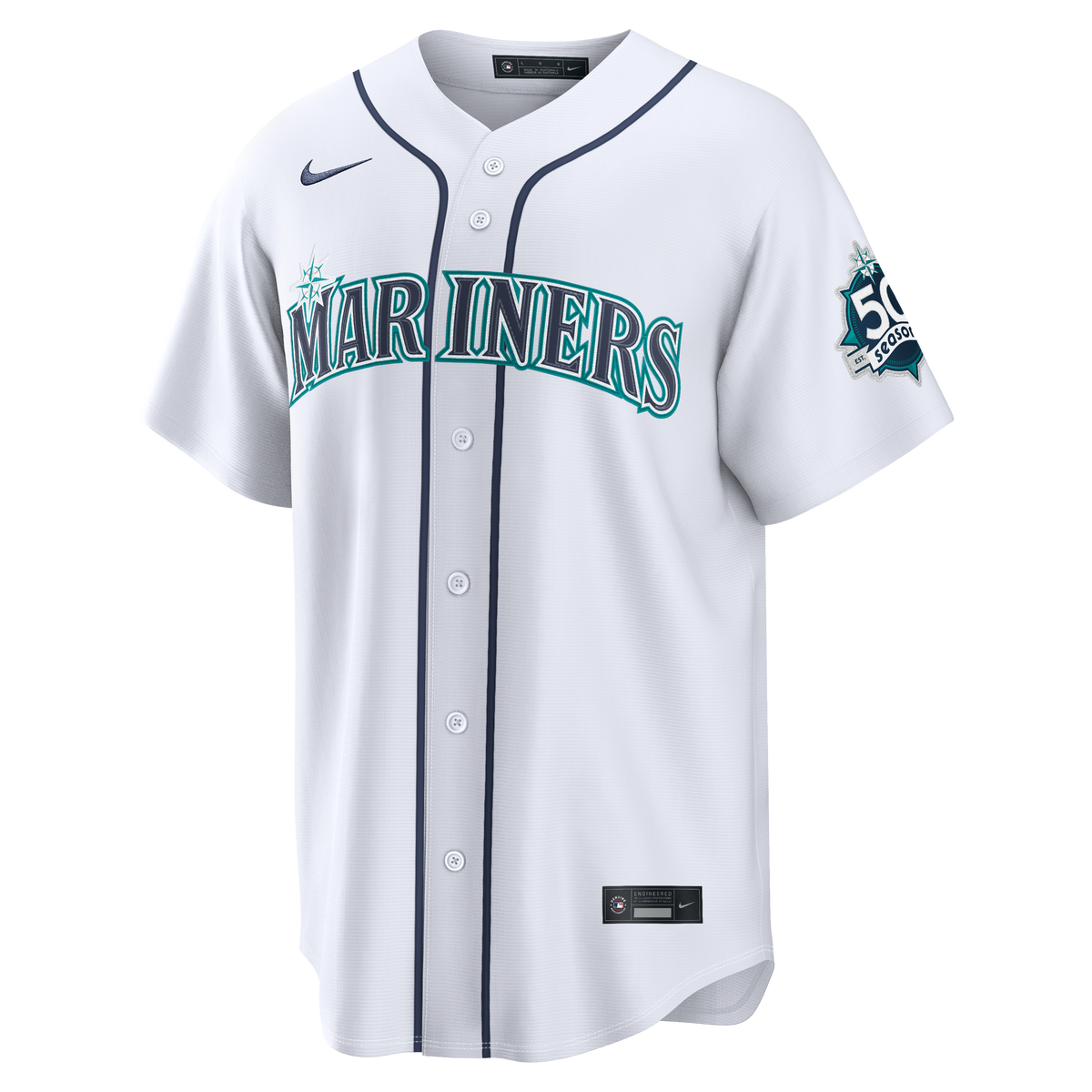Men's Seattle Mariners Cal Raleigh Nike White Home Stadium 50th Season Patch Jersey