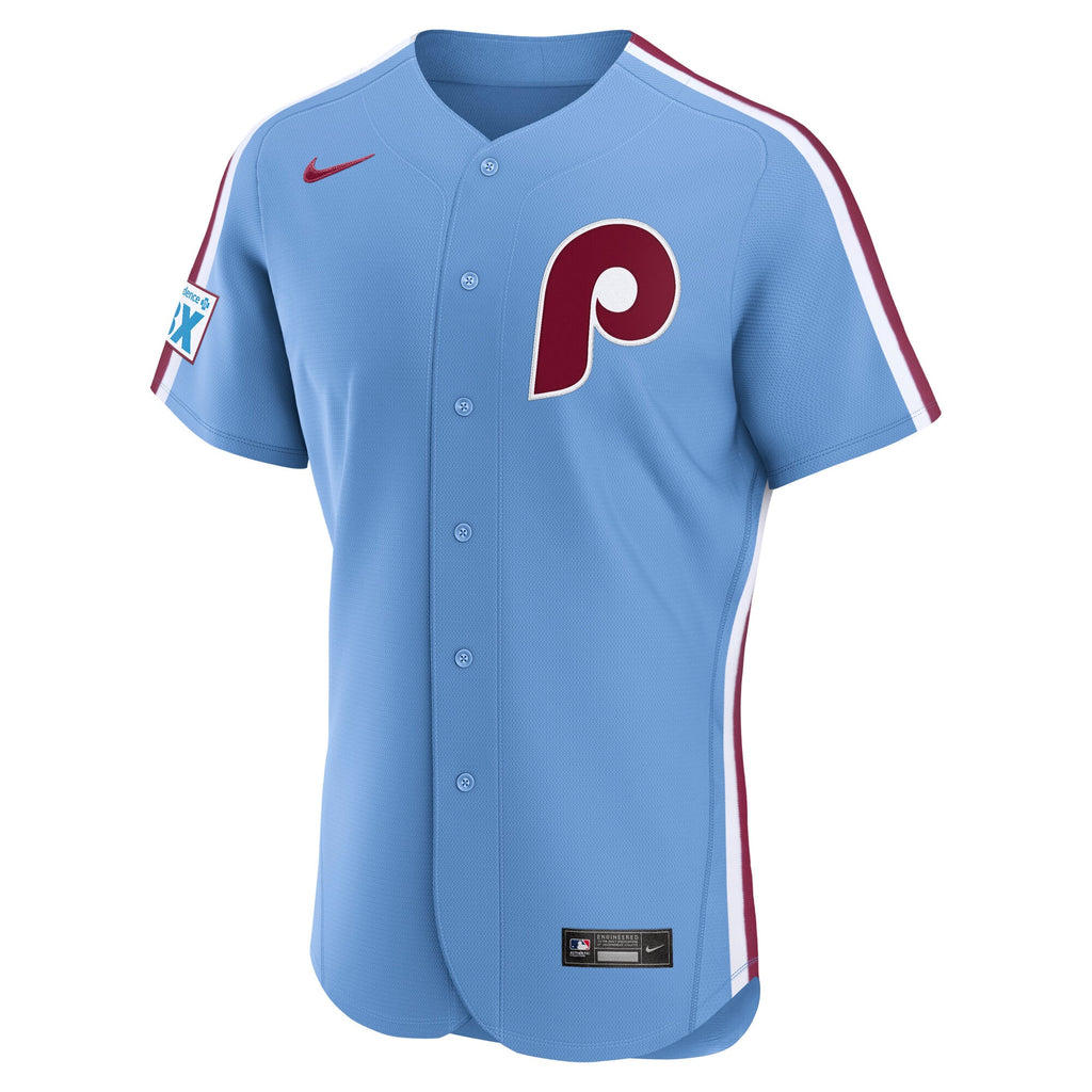 Men's Philadelphia Phillies Nike Light Blue Alternate Sponsor Patch Authentic Jersey