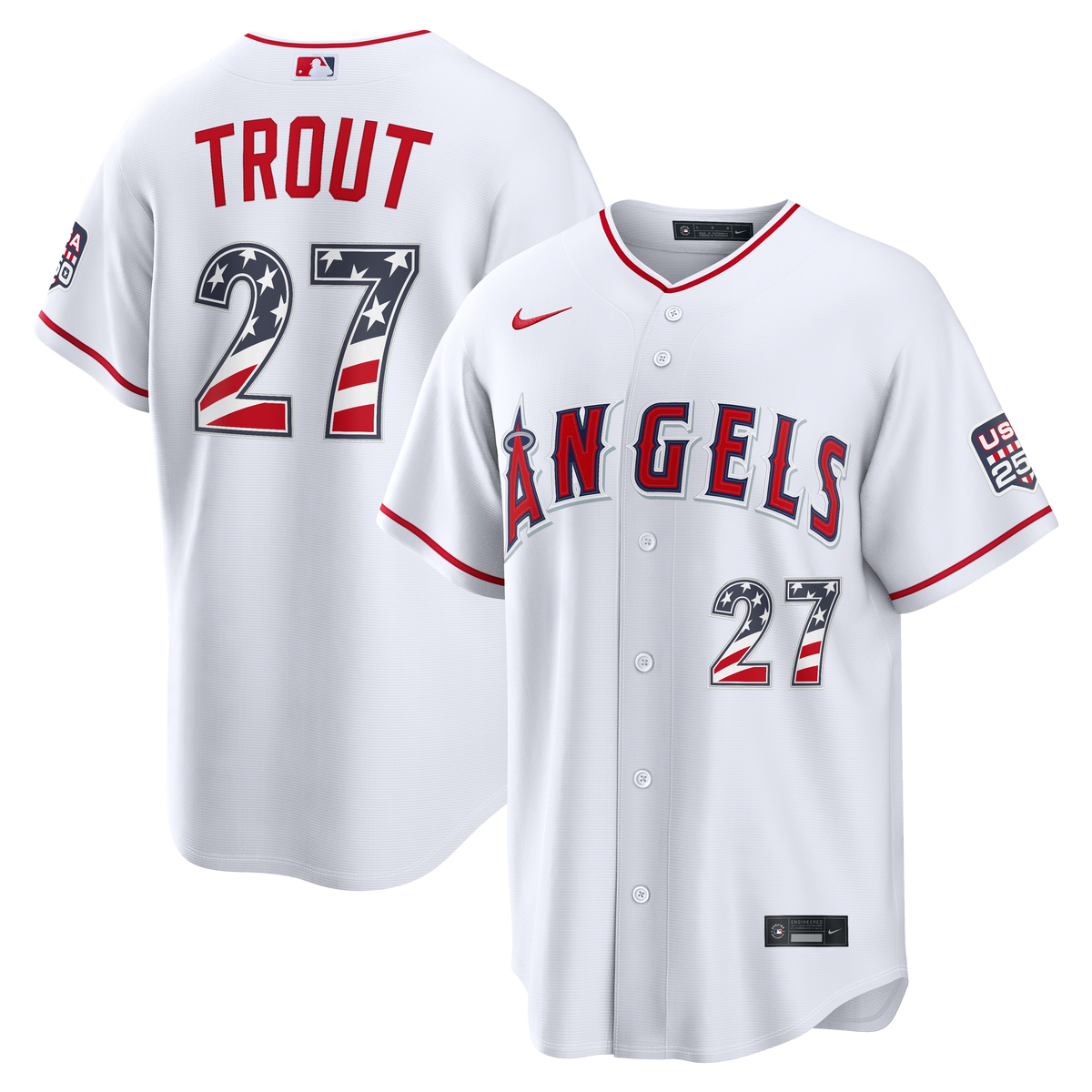 Fourth of July Men's Los Angeles Angels Mike Trout Nike White USA 250 Stadium Jersey